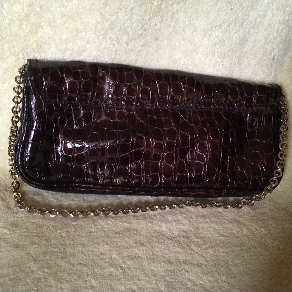Antonio Melani Brown Faux Croc Clutch, gold chain - Picture 3 of 6